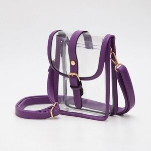 Purple Transparent Clear CrossBody Purse Bag Leather Buckle Women Accessory